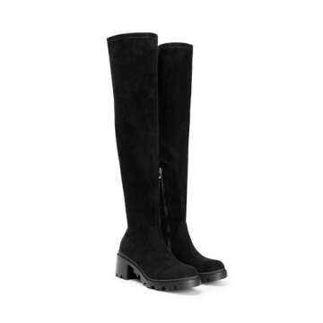 DREAM PAIRS Women's Knee High Boots, Platform Over The Knee High Chunky Heel Fashion Boots for Women,Size 6.5,Black-Suede,SDOB2406W