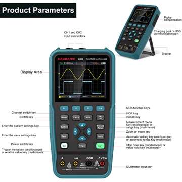HANMATEK Handheld Digital Oscilloscope 50MHz Bandwidth with 2 Channels HO52 3.5" TFT Mini Oscillosco...
