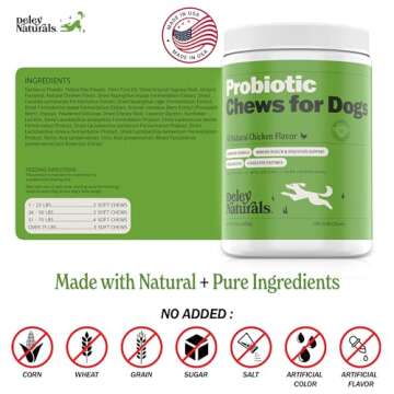 Deley Naturals Dog Probiotic Chews - Dogs Probiotic for Digestive Health with 4 Billion CFUs & Digestive Enzymes - Anti Diarrhea for Dogs - Dog Gut Health Probiotics for Constipation Gas & Allergies