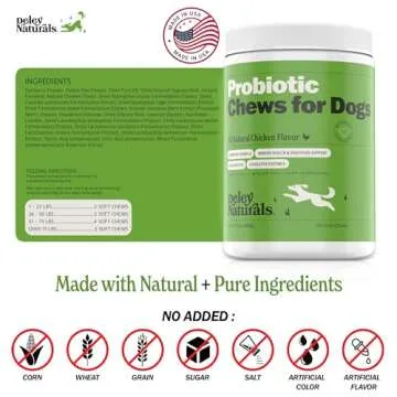 Deley Naturals Dog Probiotic Chews - Dogs Probiotic for Digestive Health with 4 Billion CFUs & Digestive Enzymes - Anti Diarrhea for Dogs - Dog Gut Health Probiotics for Constipation Gas & Allergies