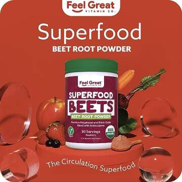Organic Beet Root Powder Supplements by Feel Great Vitamin Co.| Beets Nitric Oxide Supplement | Red Beet Powder Supports Healthy Circulation with Natural Nitrates for Natural Energy*