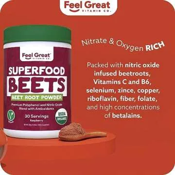 Organic Beet Root Powder Supplements by Feel Great Vitamin Co.| Beets Nitric Oxide Supplement | Red Beet Powder Supports Healthy Circulation with Natural Nitrates for Natural Energy*