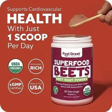 Organic Beet Root Powder Supplements by Feel Great Vitamin Co.| Beets Nitric Oxide Supplement | Red Beet Powder Supports Healthy Circulation with Natural Nitrates for Natural Energy*