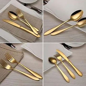 HOMQUEN Stainless Steel Titanium Plated Golden Flatware Set 20 Piece, Golden Flatware Set, Golden Silverware Set Service for 4 (Shiny Golden)