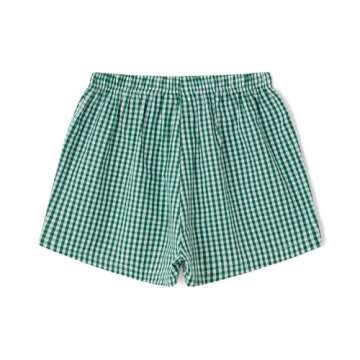 Women Y2k Pajamas Shorts Micro Button Boxers Elastic Waist Cute Pj Bottoms Summer Plaid Lounge Short (A Green, M)