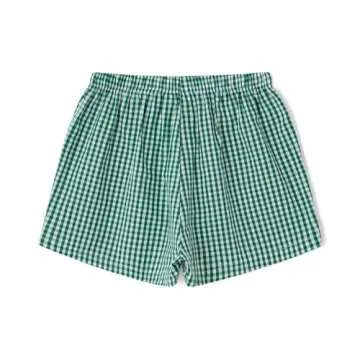 Women Y2k Pajamas Shorts Micro Button Boxers Elastic Waist Cute Pj Bottoms Summer Plaid Lounge Short (A Green, M)
