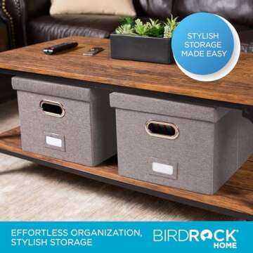 Internet's Best Collapsible File Box Storage Organizer with Lid - Decorative Linen Filing & Storage ...