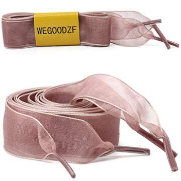 WEGOODZF Satin Ribbon Shoe Laces: 2cm Brown Pink Flat Snow Yarn Shoelaces for Women 51 inch - 2Pair