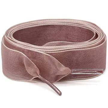 WEGOODZF Satin Ribbon Shoe Laces: 2cm Brown Pink Flat Snow Yarn Shoelaces for Women 51 inch - 2Pair