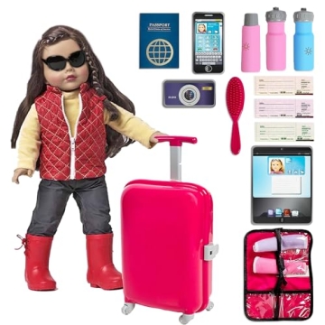 Beverly Hills Doll Collection 18 Inch Doll Accessories Travel Set - 16 Pcs with Suitcase, Sunglasses...