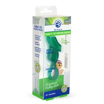 Brilliant Oral Care Baby’s First Toothbrush, Smooth Silicone Bristles for Ages 4+ Months