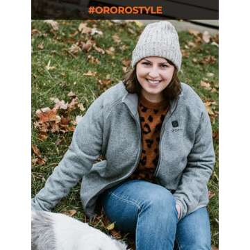 ORORO Women’s Heated Fleece Jacket with Battery, Fleece Heating Jacket Warming Jacket for Women (Grey, M)
