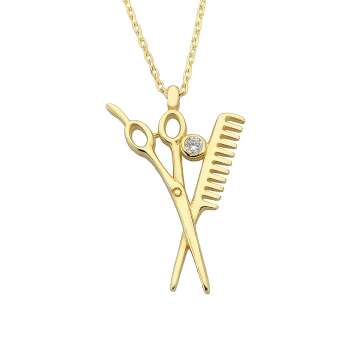 14K Gold Scissors Comb Charm Necklace for Stylists