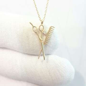14K Gold Scissors Comb Charm Necklace for Stylists