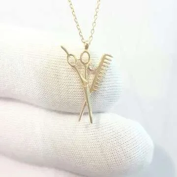14K Gold Scissors Comb Charm Necklace for Stylists