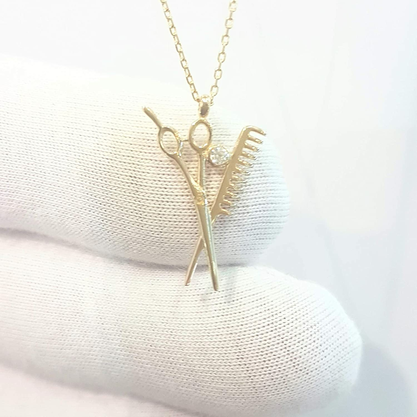14K Gold Scissors Comb Charm Necklace for Stylists