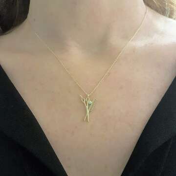 14K Gold Scissors Comb Charm Necklace for Stylists