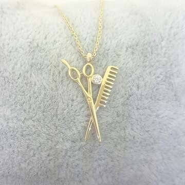 14K Gold Scissors Comb Charm Necklace for Stylists