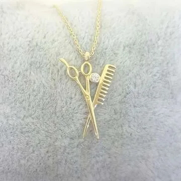 14K Gold Scissors Comb Charm Necklace for Stylists