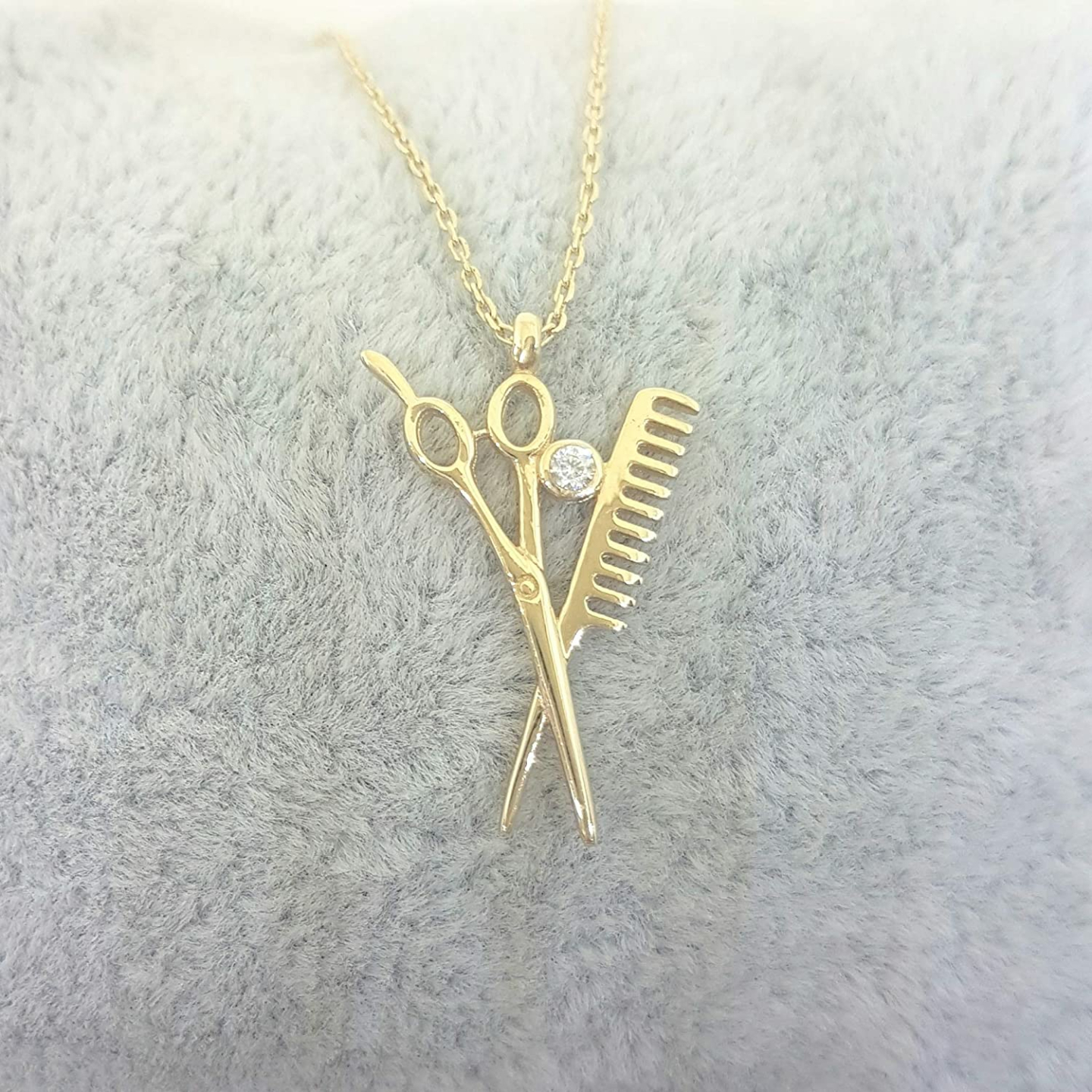 14K Gold Scissors Comb Charm Necklace for Stylists