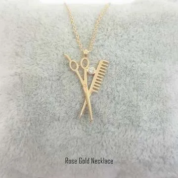 14K Gold Scissors Comb Charm Necklace for Stylists
