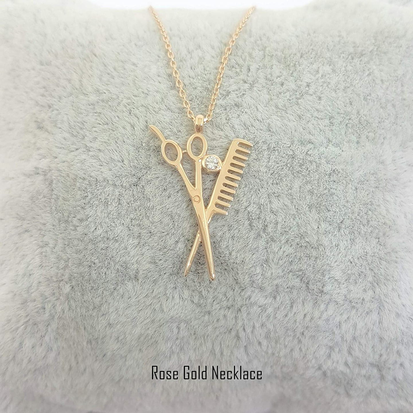 14K Gold Scissors Comb Charm Necklace for Stylists