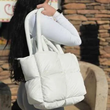 Stylish Quilted Puffer Tote Bag for Women with Pockets
