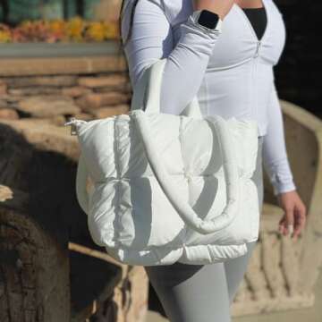 Stylish Quilted Puffer Tote Bag for Women with Pockets