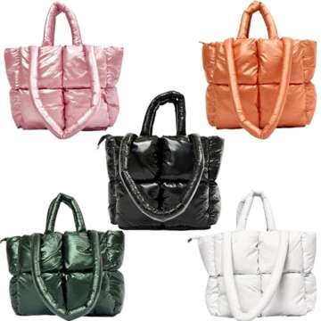 Stylish Quilted Puffer Tote Bag for Women with Pockets