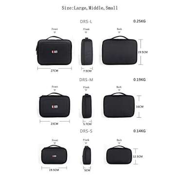 BUBM 3pcs/set Padded Travel Office Cord Cable Gear Organizer Electronics Accessories Bag Gadget Carry Pouch Electrical Cord Management