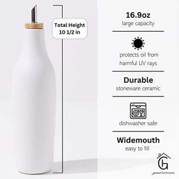 Grace Homewares Olive Oil Dispenser Bottle Stoneware Ceramic for EVOO or Vinegar | Modern Design | Large Capacity 16.9 ounce | Oil Container | White