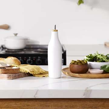 Grace Homewares Olive Oil Dispenser Bottle Stoneware Ceramic for EVOO or Vinegar | Modern Design | Large Capacity 16.9 ounce | Oil Container | White