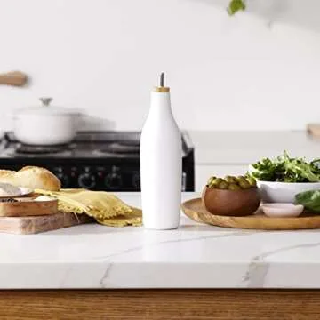 Grace Homewares Olive Oil Dispenser Bottle Stoneware Ceramic for EVOO or Vinegar | Modern Design | Large Capacity 16.9 ounce | Oil Container | White