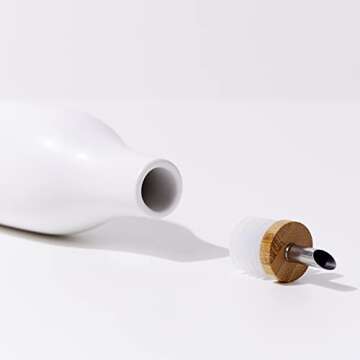 Grace Homewares Olive Oil Dispenser Bottle Stoneware Ceramic for EVOO or Vinegar | Modern Design | Large Capacity 16.9 ounce | Oil Container | White