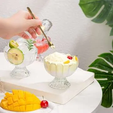 Aurfedes 12 Pack Glass Dessert Bowls - 6 Oz Heavy Base Glass Ice Cream Cups Dessert Bowls for Dessert, Ice Cream, Cocktail, Condiment