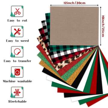 HTVRONT Heat Transfer Vinyl Bundle, 16 Sheets Patterned Buffalo Plaid Christmas Iron on Vinyl 12×10inch, 11 Colors HTV Sheets