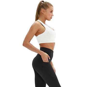 icyzone Workout Sports Bras for Women - Fitness Athletic Exercise Running Bra, Activewear Yoga Tops (S, Off White)