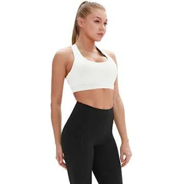 icyzone Workout Sports Bras for Women - Fitness Athletic Exercise Running Bra, Activewear Yoga Tops (S, Off White)