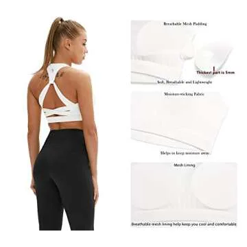 icyzone Workout Sports Bras for Women - Fitness Athletic Exercise Running Bra, Activewear Yoga Tops (S, Off White)