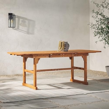 Walker Edison AZW7TXVINBR 6 Person Outdoor Wood Chevron Patio Furniture Dining Set Extendable Table Chairs All Weather Backyard Conversation Garden Poolside Balcony, 7 Piece, Brown