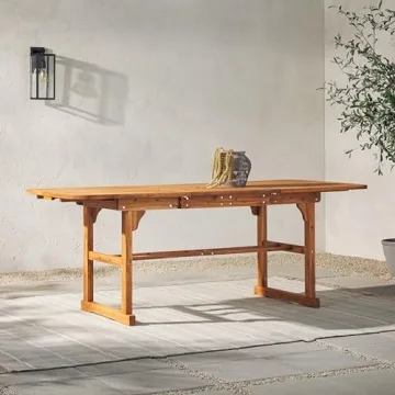 Walker Edison AZW7TXVINBR 6 Person Outdoor Wood Chevron Patio Furniture Dining Set Extendable Table Chairs All Weather Backyard Conversation Garden Poolside Balcony, 7 Piece, Brown