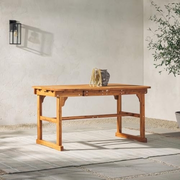 Walker Edison AZW7TXVINBR 6 Person Outdoor Wood Chevron Patio Furniture Dining Set Extendable Table Chairs All Weather Backyard Conversation Garden Poolside Balcony, 7 Piece, Brown