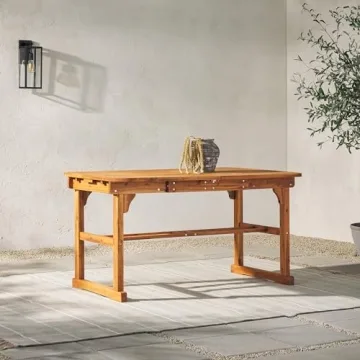 Walker Edison AZW7TXVINBR 6 Person Outdoor Wood Chevron Patio Furniture Dining Set Extendable Table Chairs All Weather Backyard Conversation Garden Poolside Balcony, 7 Piece, Brown