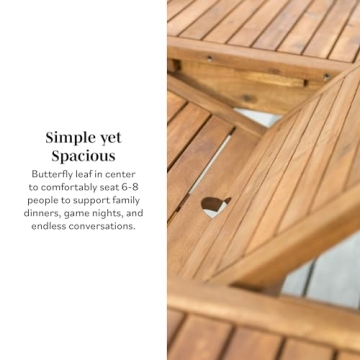 Walker Edison AZW7TXVINBR 6 Person Outdoor Wood Chevron Patio Furniture Dining Set Extendable Table Chairs All Weather Backyard Conversation Garden Poolside Balcony, 7 Piece, Brown