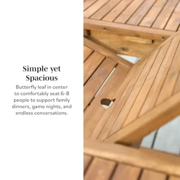 Walker Edison AZW7TXVINBR 6 Person Outdoor Wood Chevron Patio Furniture Dining Set Extendable Table Chairs All Weather Backyard Conversation Garden Poolside Balcony, 7 Piece, Brown