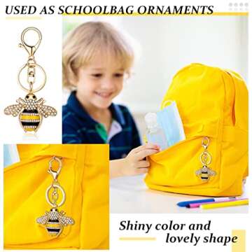 Sureio Rhinestone Bee Keychain 2 Pieces Animal Key Chain Cute Yellow Bee Crystal Keychain with Lobst...