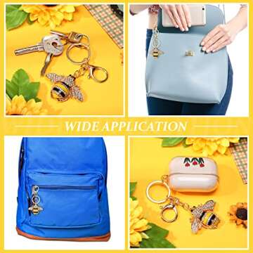 Sureio Rhinestone Bee Keychain 2 Pieces Animal Key Chain Cute Yellow Bee Crystal Keychain with Lobster Clasp Charm Pendant Keyring for Bag Purse Wallet