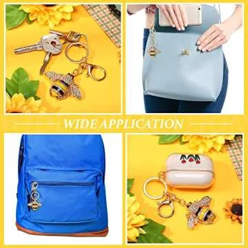 Sureio Rhinestone Bee Keychain 2 Pieces Animal Key Chain Cute Yellow Bee Crystal Keychain with Lobster Clasp Charm Pendant Keyring for Bag Purse Wallet