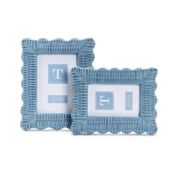 Handmade Blue Wicker Photo Frames - Boho Chic Decor