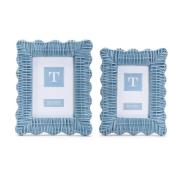 Handmade Blue Wicker Photo Frames - Boho Chic Decor